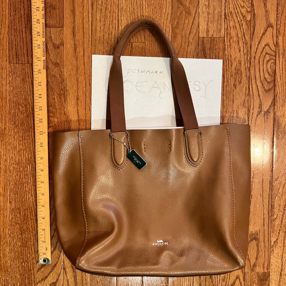 COACH derby tote leather with canvas straps shoulder bag lightweight